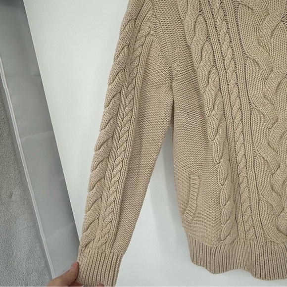 L.L. Bean Women’s Double L Mixed Cable Knit Sweater Funnel neck Size XL Tan - Picture 3 of 12
